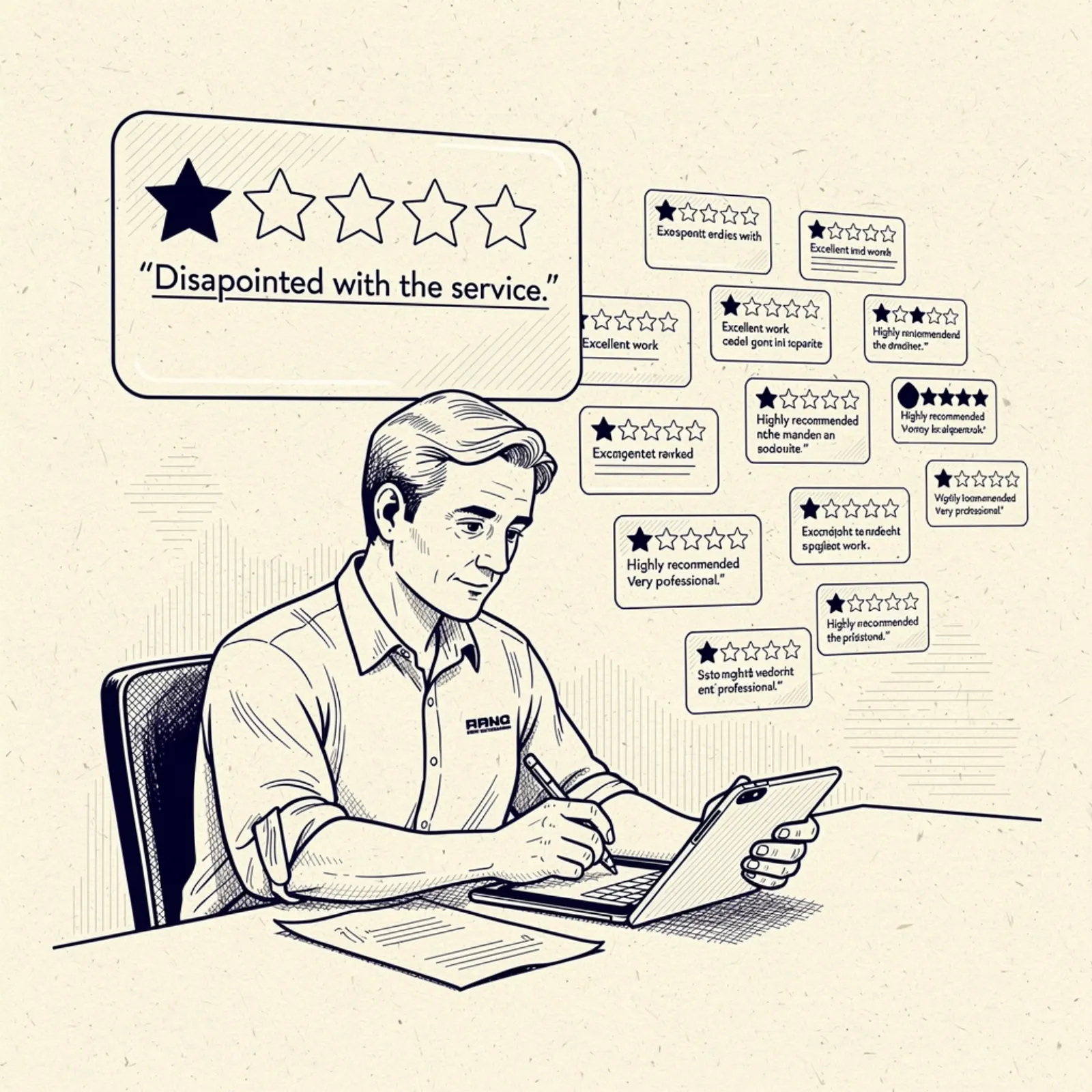 Business owner responding to customer reviews online